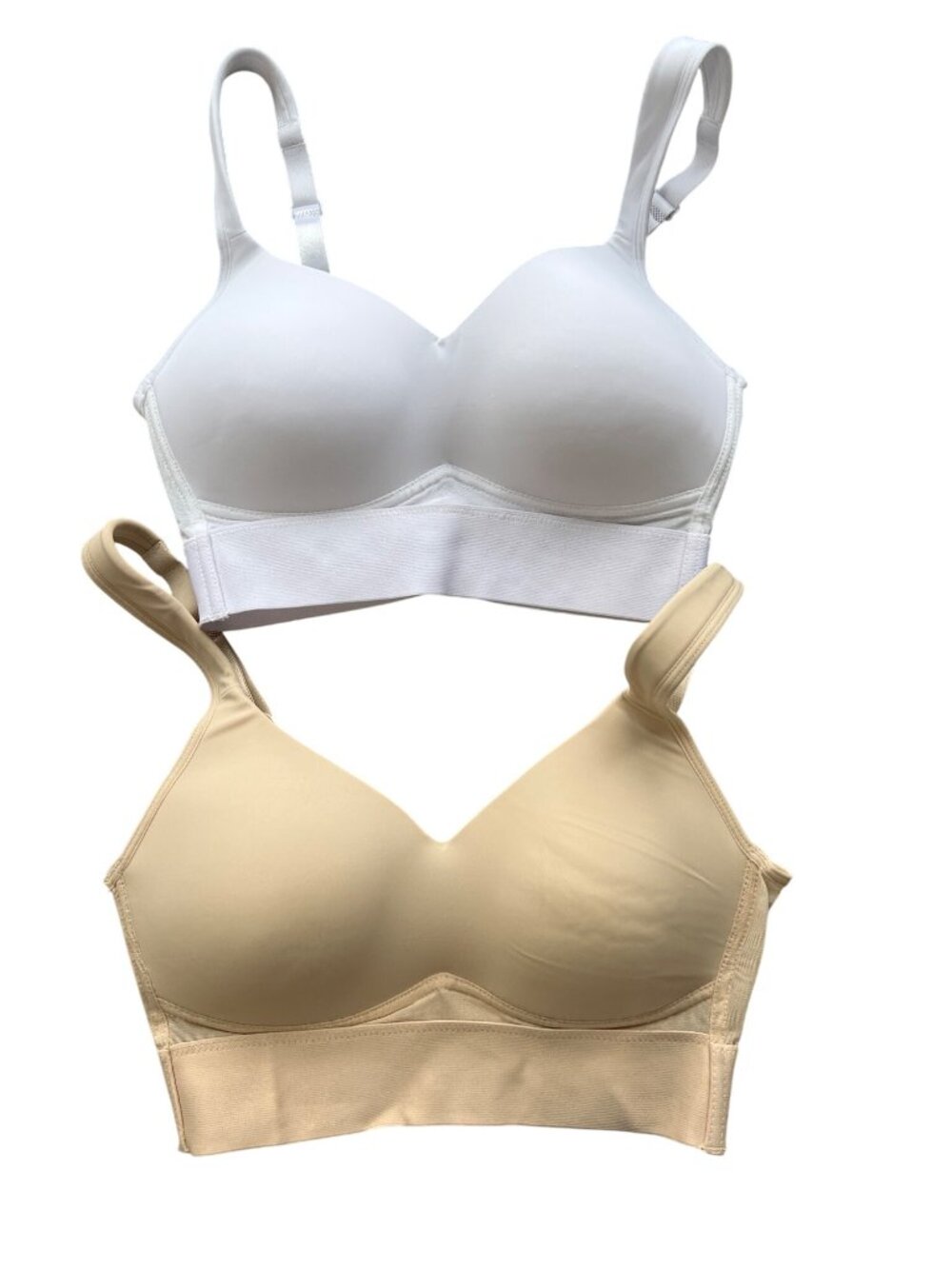 Rhonda Shear Bra XS Molded Cup Wrap Back 2 Pack White Light Beige Lounge 593.19 - Picture 2 of 11